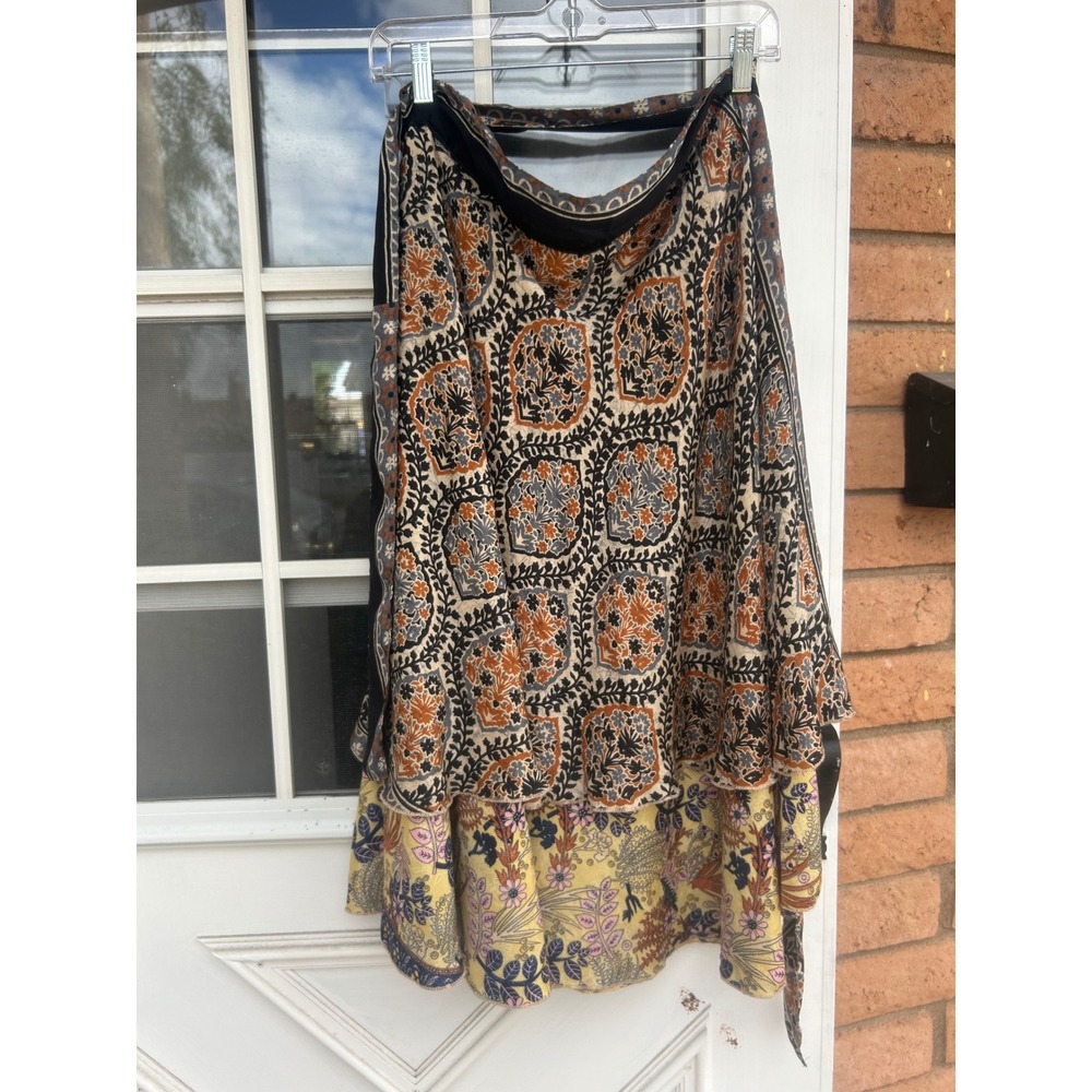 Impressions Silk Blend Wrap Skirt Floral Geometric Midi Boho Versatile Artsy M